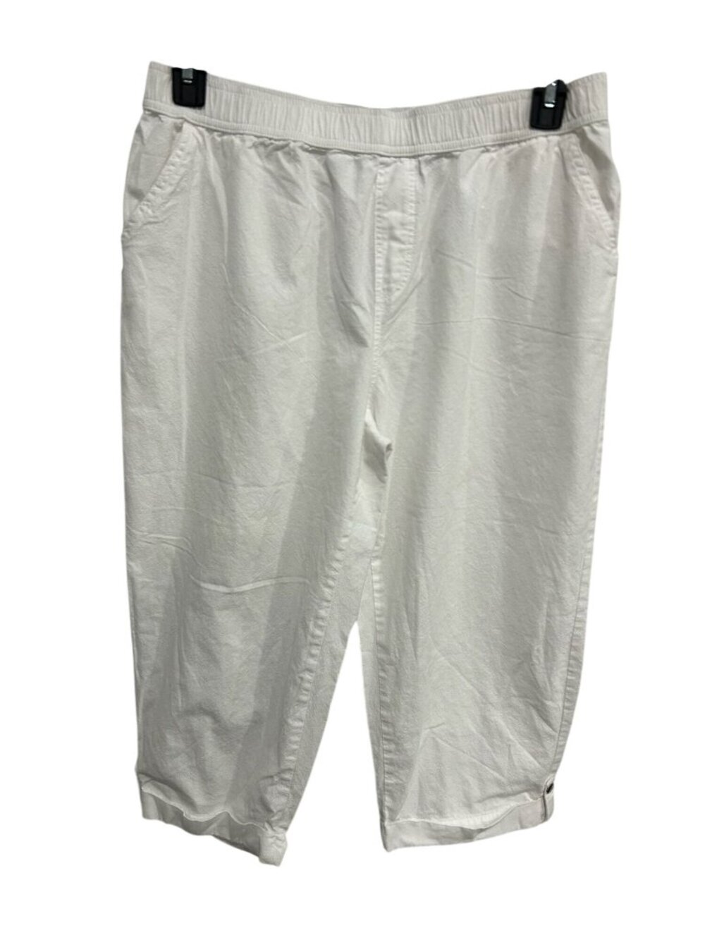Emily Daniels Large White Cotton Capri Pants Elastic Waist Grandmacore Minimalis